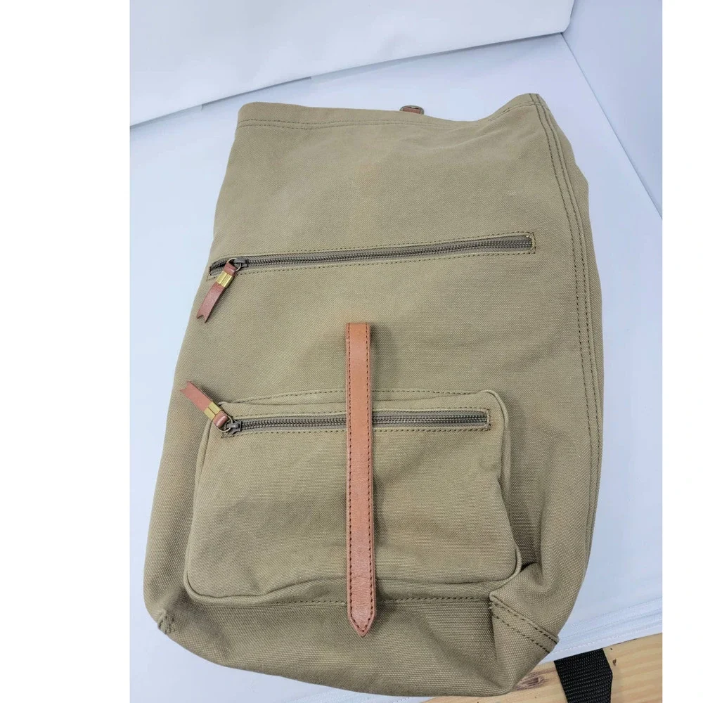 Madewell Olive Green Canvas Backpack with Brown Leather Trim